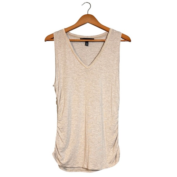 White House Black Market Beige Ruched Satin Trim Women’s Large Tank Top - Picture 1 of 8